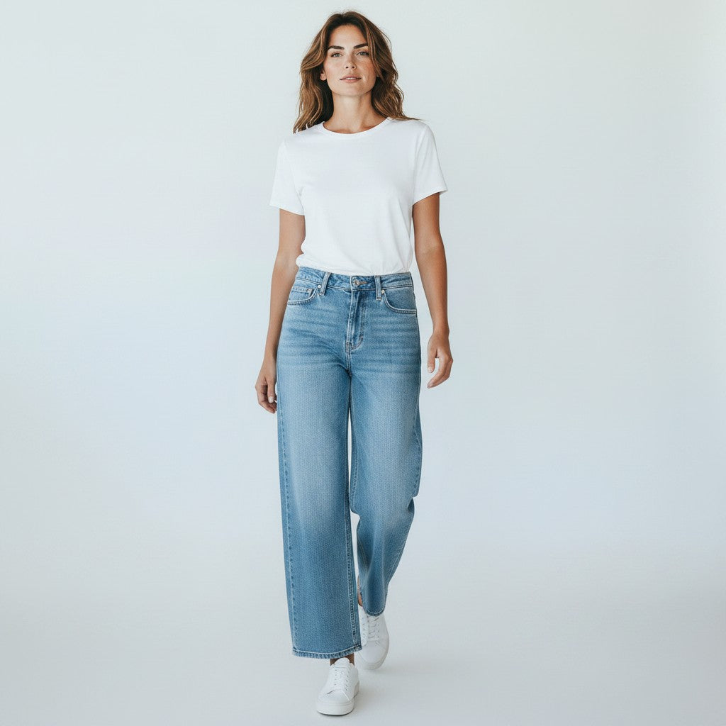 The Cool One Women's Vintage Wash High Rise Wide Leg Jeans