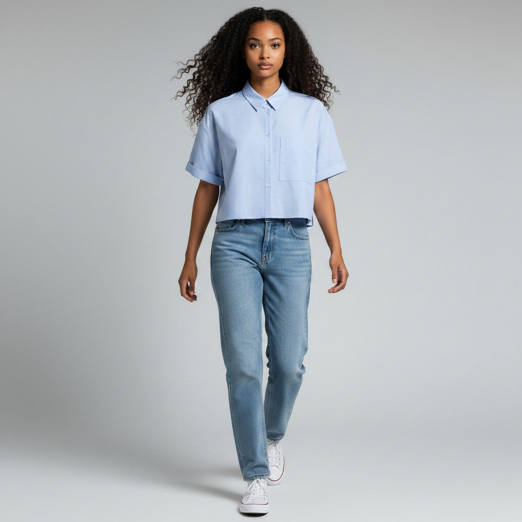 The Essential Women’s Striped Boxy Cropped Shirt