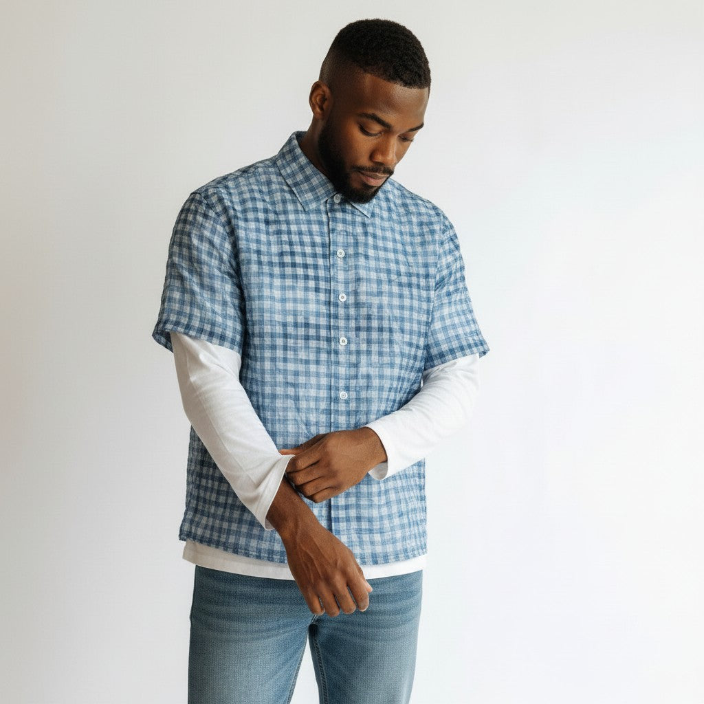 The Lived-in Unisex Vintage Wash Plaid Short Sleeve Shirt