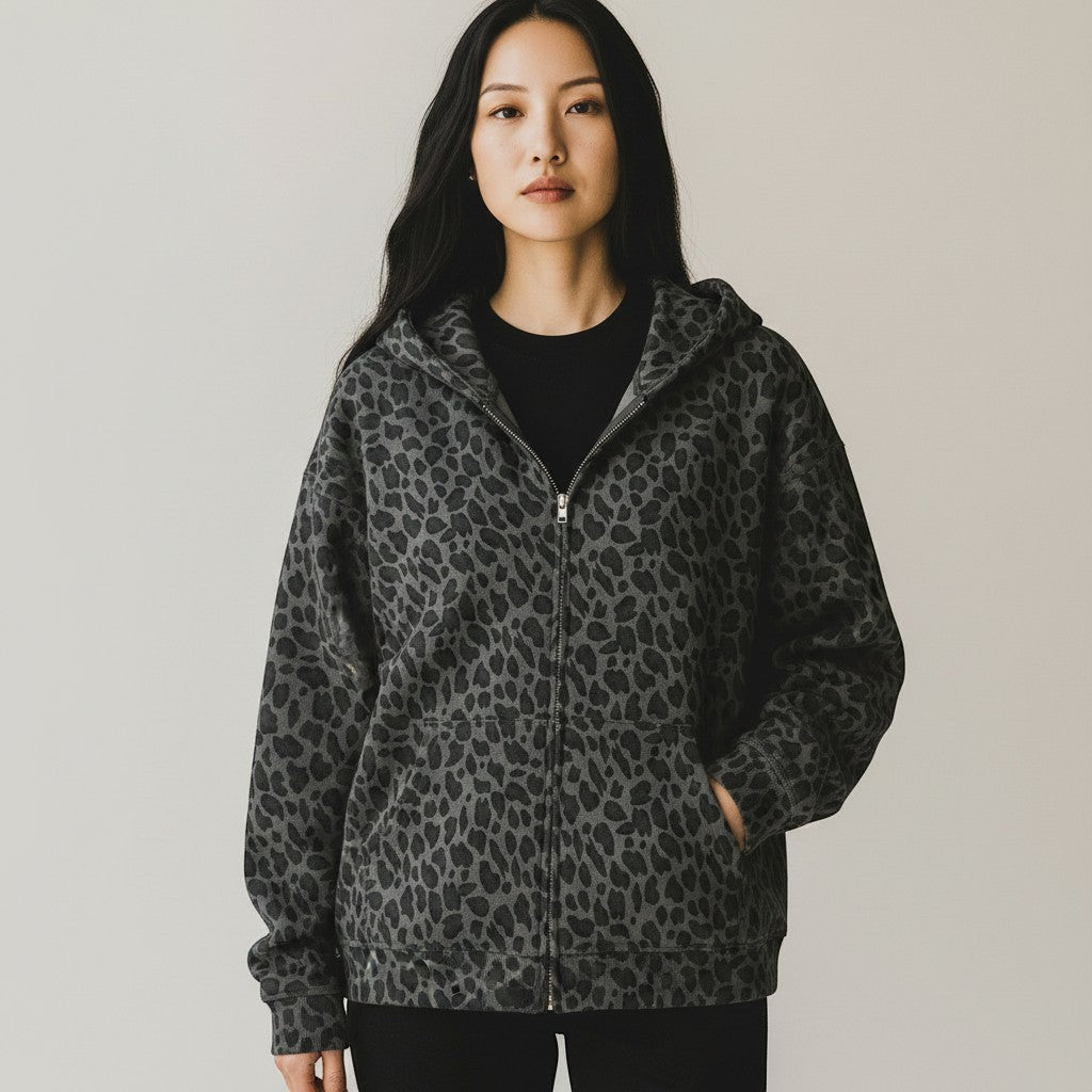 The No Rules Unisex Leopard Print Waffle Full Zip Hoodie