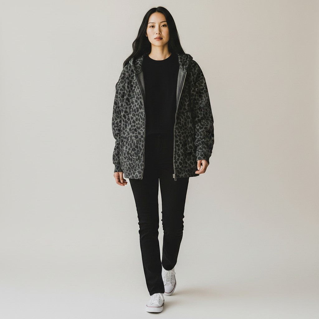 The No Rules Unisex Leopard Print Waffle Full Zip Hoodie