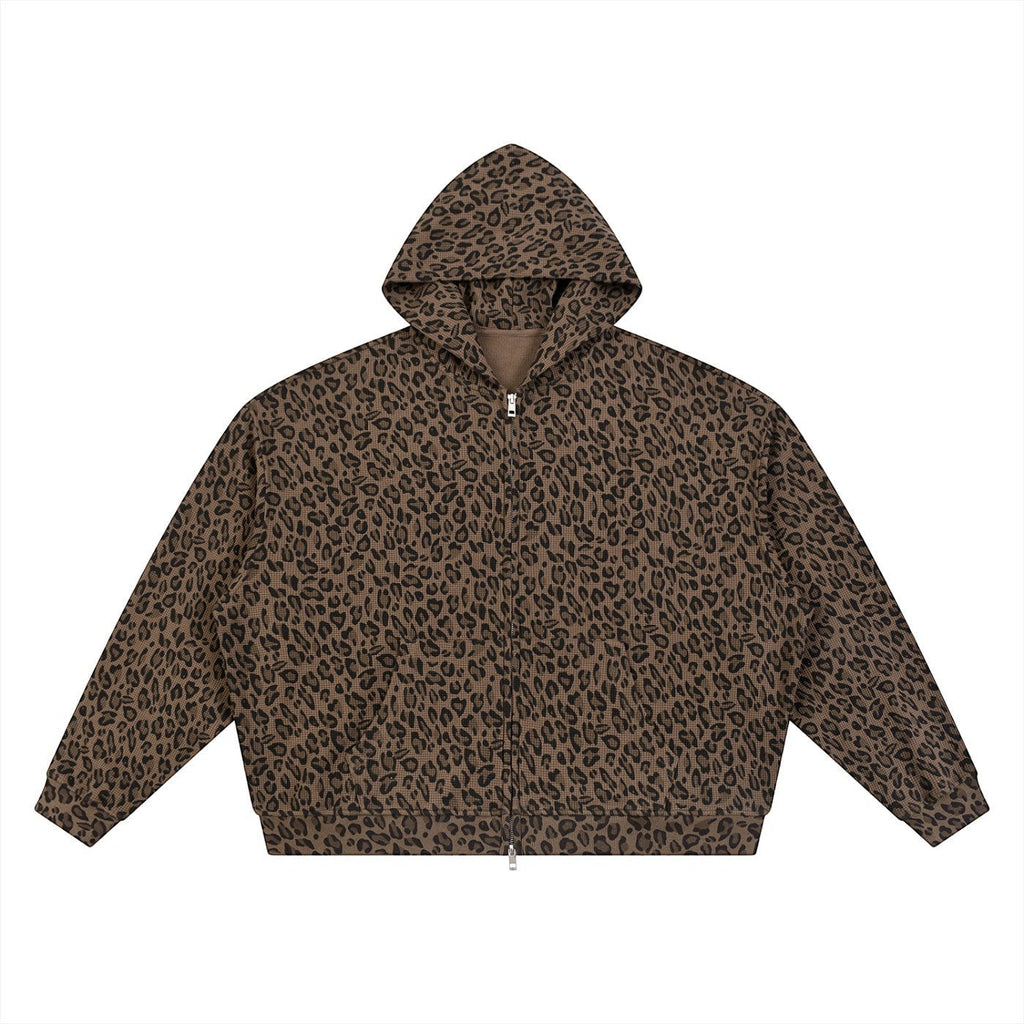 The No Rules Unisex Leopard Print Waffle Full Zip Hoodie