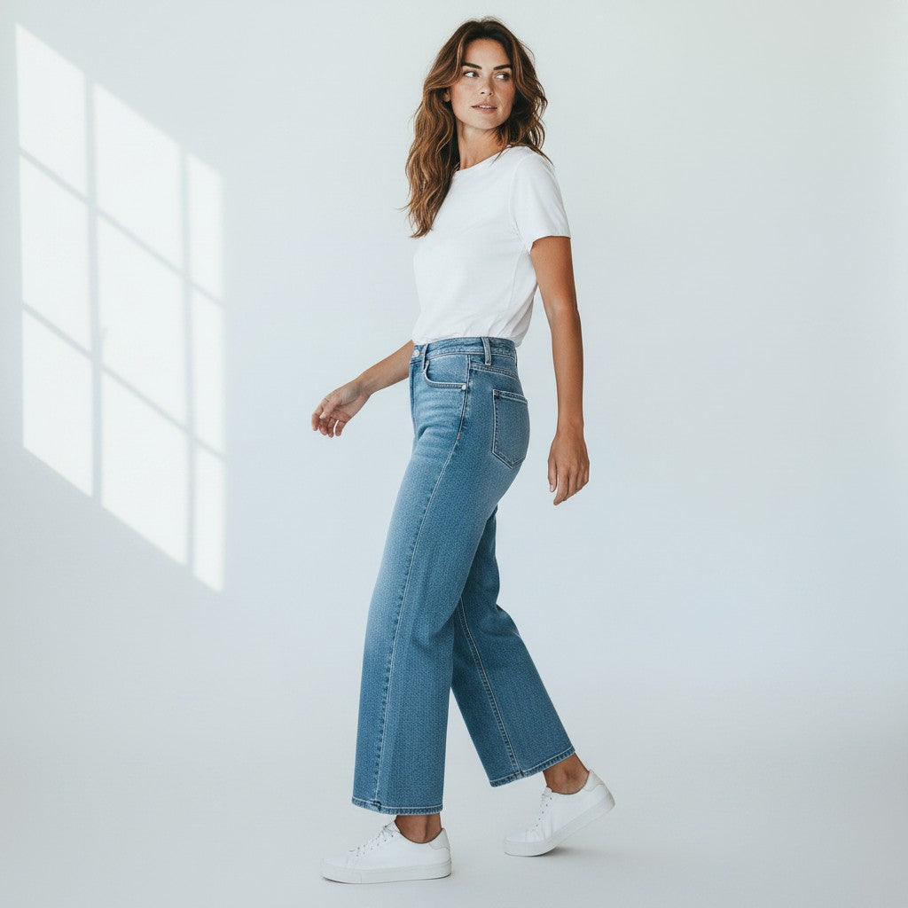 The Cool One Women's Vintage Wash High Rise Wide Leg Jeans