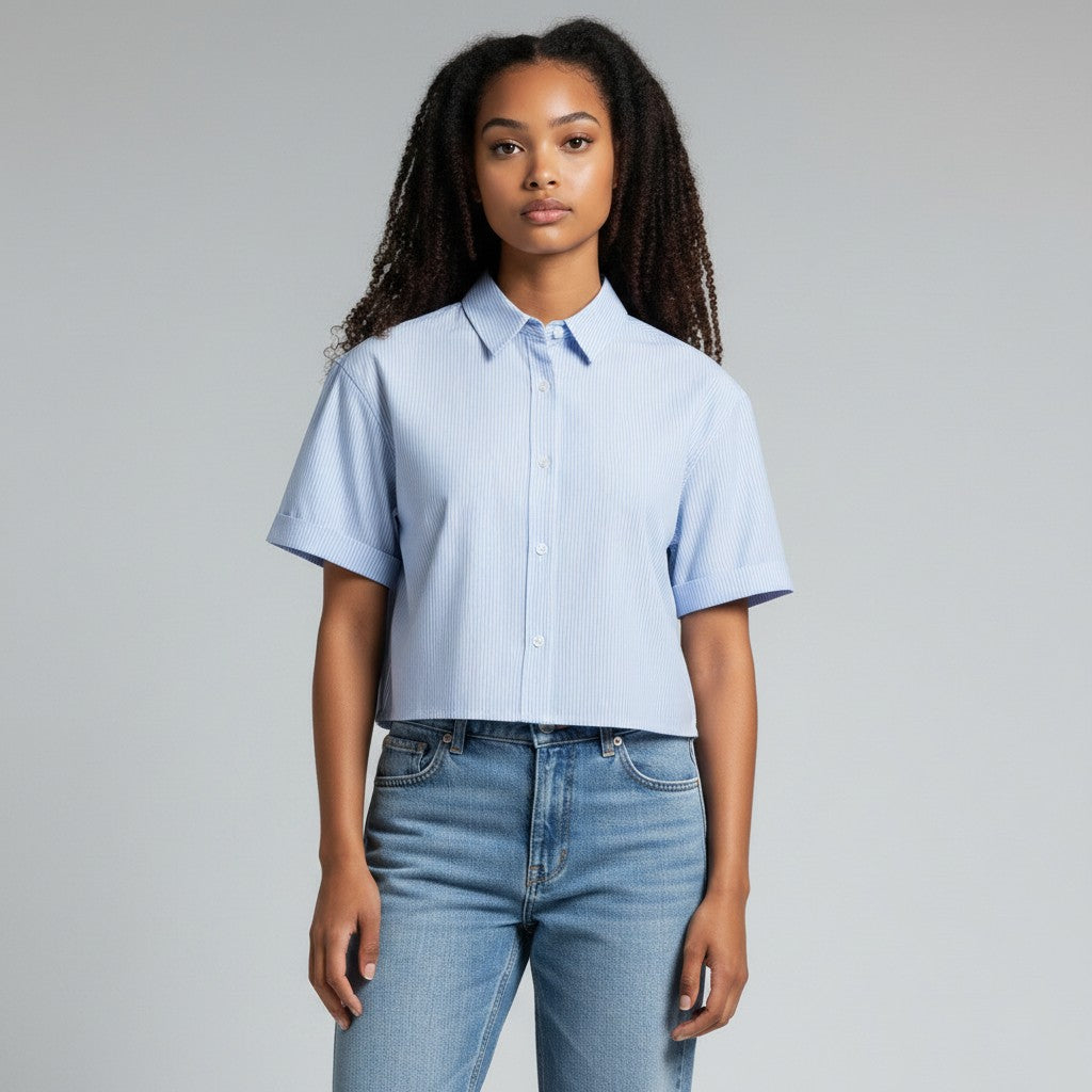 The Essential Women’s Striped Boxy Cropped Shirt