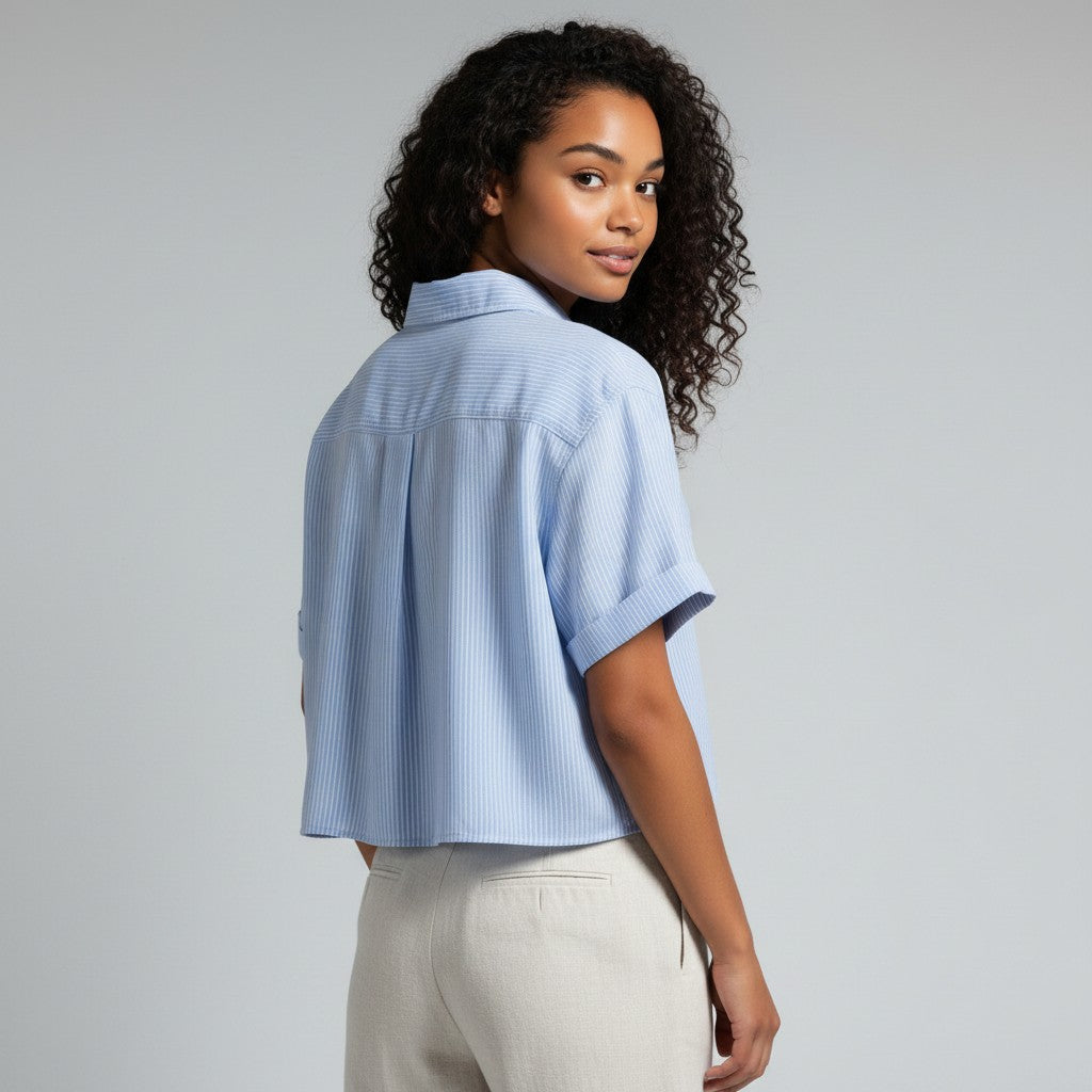 The Essential Women’s Striped Boxy Cropped Shirt