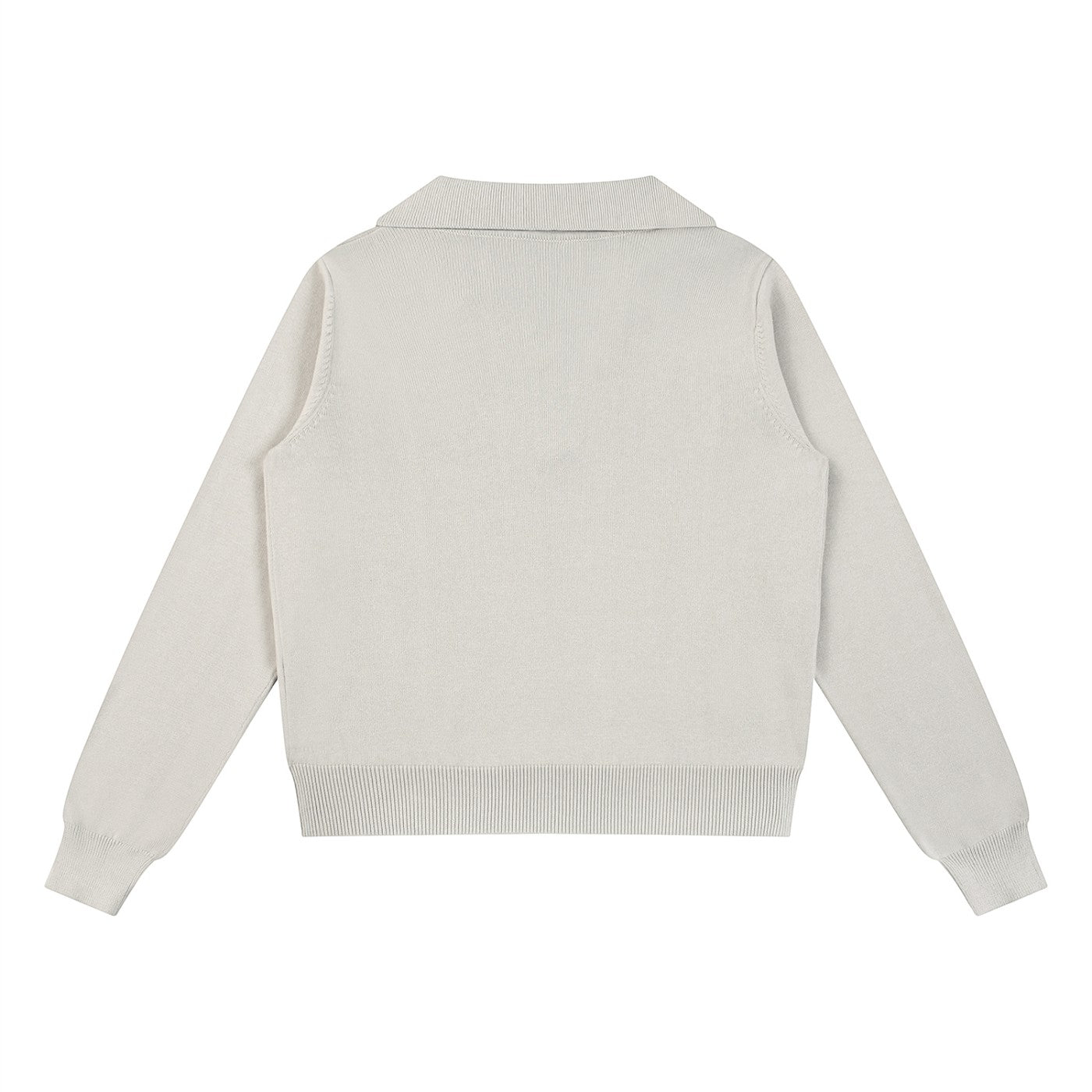 The Savage Mammoth women's beige collared knit pullover sweater, back view, featuring a thick cotton blend fabric.