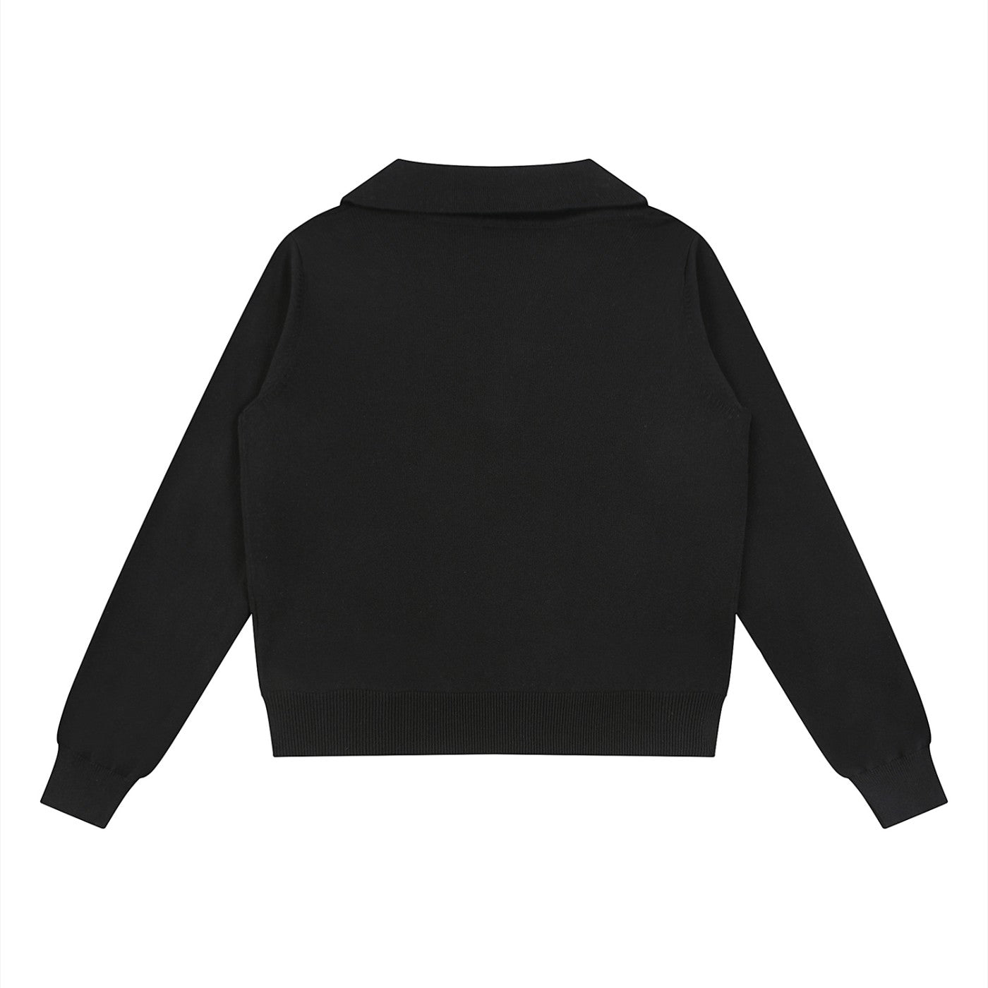 The Savage Mammoth black collared pullover knit sweater, back view, featuring a thick cotton-blend fabric.